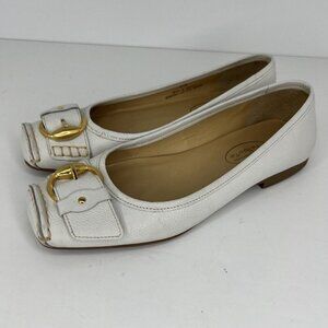 Talbots Square Toe Eggshell Leather Block Heel Buckled Womens Size 5.5B Loafers